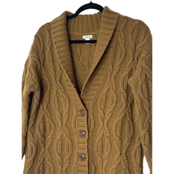 L.L.Bean Cardigan Sweater Women Small Cableknit Cozy Fisherman Outdoor Preppy - Picture 8 of 8